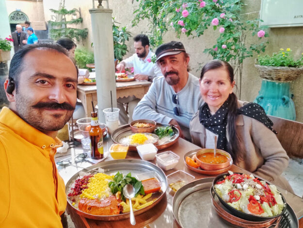 An Iranian-Russhian couple from the US with Alireza Damadzadeh the certified tour guide and Travel advisor in Iran