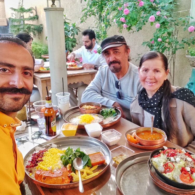 An Iranian-Russhian couple from the US with Alireza Damadzadeh the certified tour guide and Travel advisor in Iran